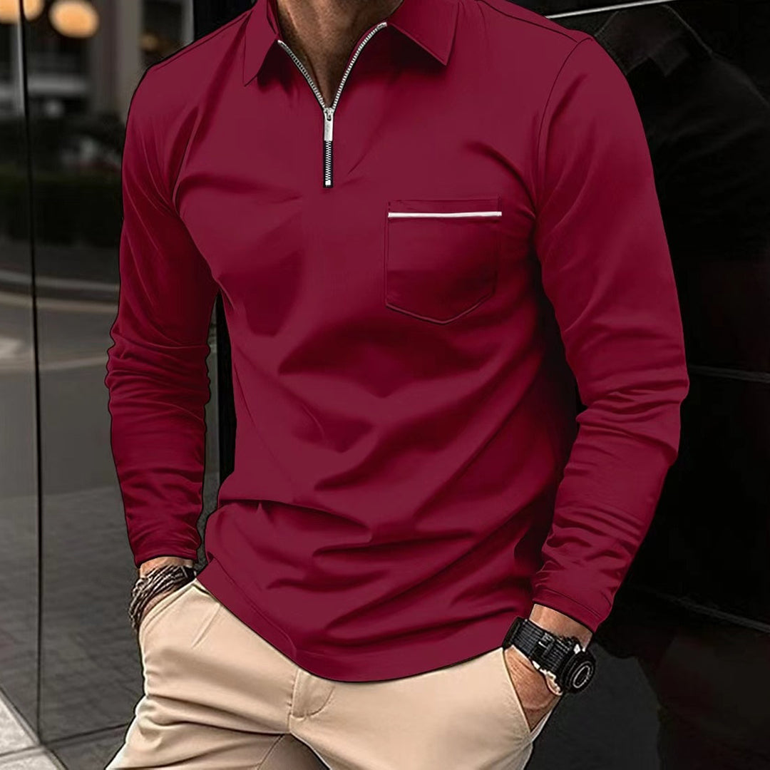 Street Wave Mens Slim Fit Polo With Half Zip Chest Pocket