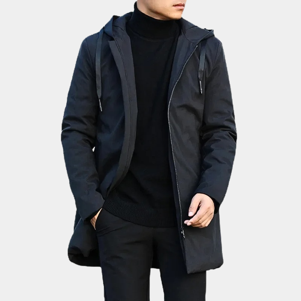 Men's Long Coat Hooded Wind Resistant Full Length Urban Style With Relaxed Fit And Durable Finish