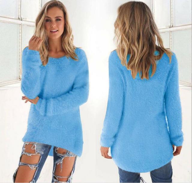 Street Wave Pink Fuzzy Crewneck Sweater For Women Cozy Warm Oversized Plush Knit Everyday