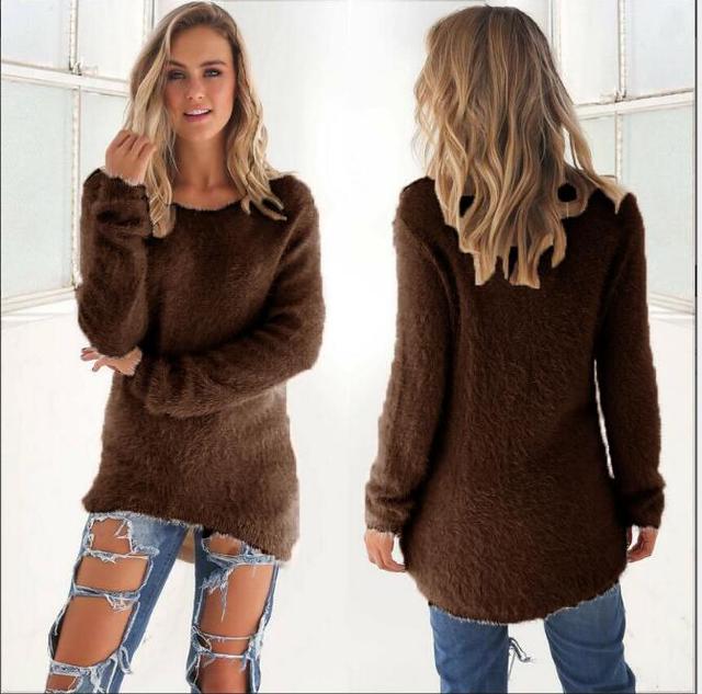 Street Wave Pink Fuzzy Crewneck Sweater For Women Cozy Warm Oversized Plush Knit Everyday