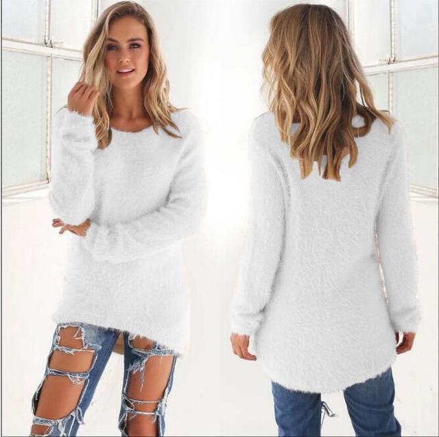 Street Wave Pink Fuzzy Crewneck Sweater For Women Cozy Warm Oversized Plush Knit Everyday
