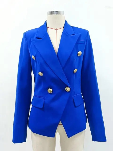 Women Blazer Navy Double Breasted Gold Button Elegance By Street-Wave For Professionals