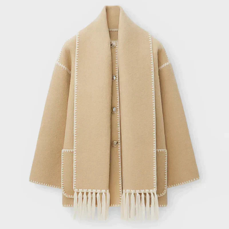 Street Wave Draped Front Wrap Jacket For Women With Fringe Trim Chic Cozy Layering