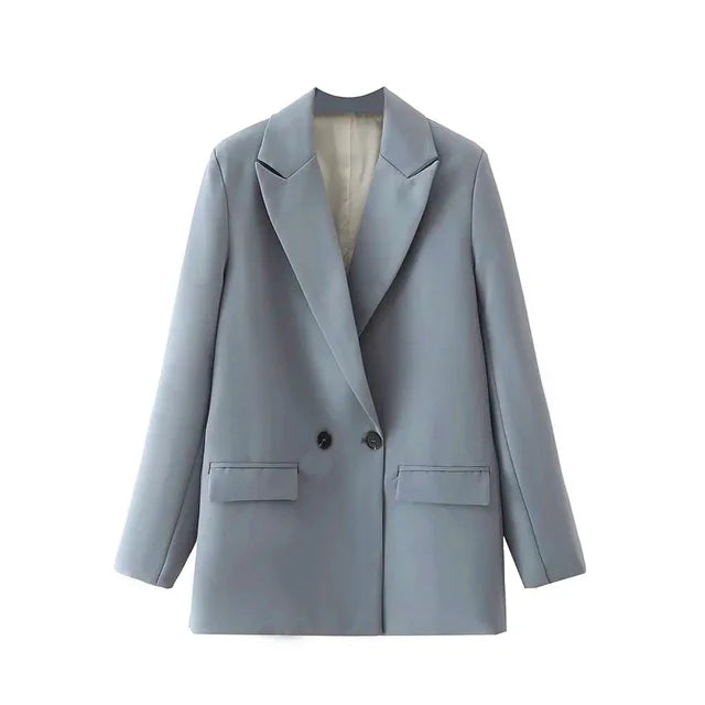 Street-Wave Timeless Vintage Blazer For Women With Double Button Front Office Ready