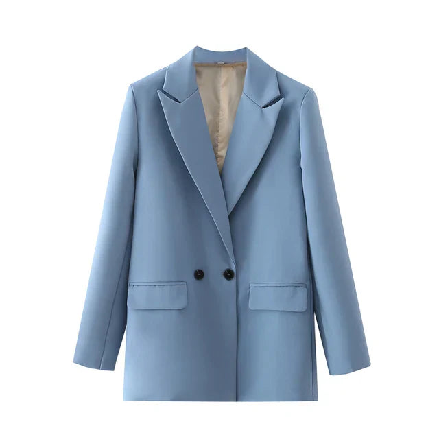 Street-Wave Timeless Vintage Blazer For Women With Double Button Front Office Ready
