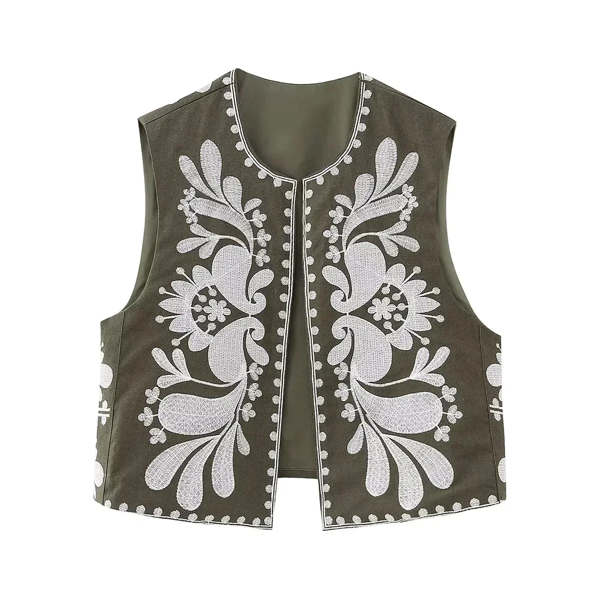 Street-Wave Embroidered Floral Cropped Vest For Women - Chic Versatile Layer For Everyday Wear