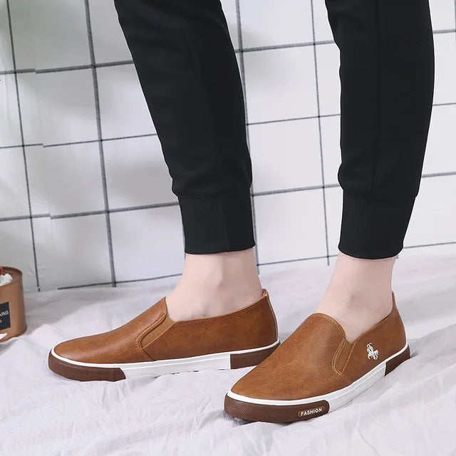 ModeMaestro Men's Leather Slip-On Loafers - Summer Comfort, Effortless Style For Men