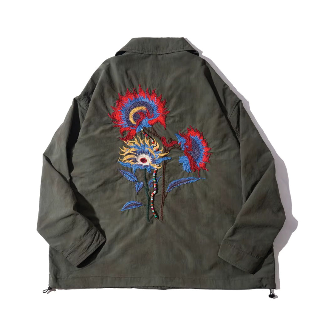 Flower Embroidered Shirt Jacket
