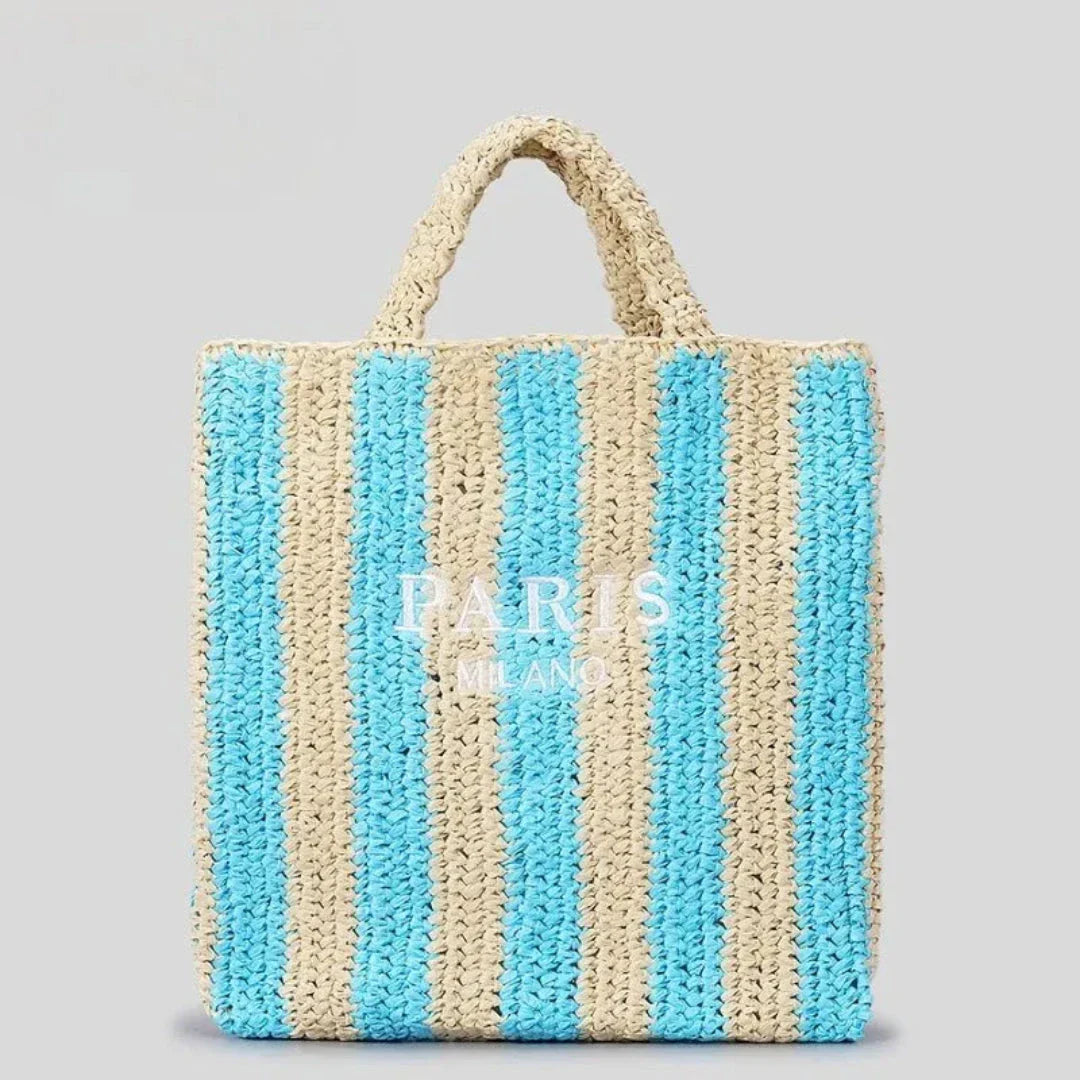 Street-Wave Tressa Woven Striped Tote Bag - Handcrafted Straw Tote With Vibrant Orange Stripes For Beach And Market