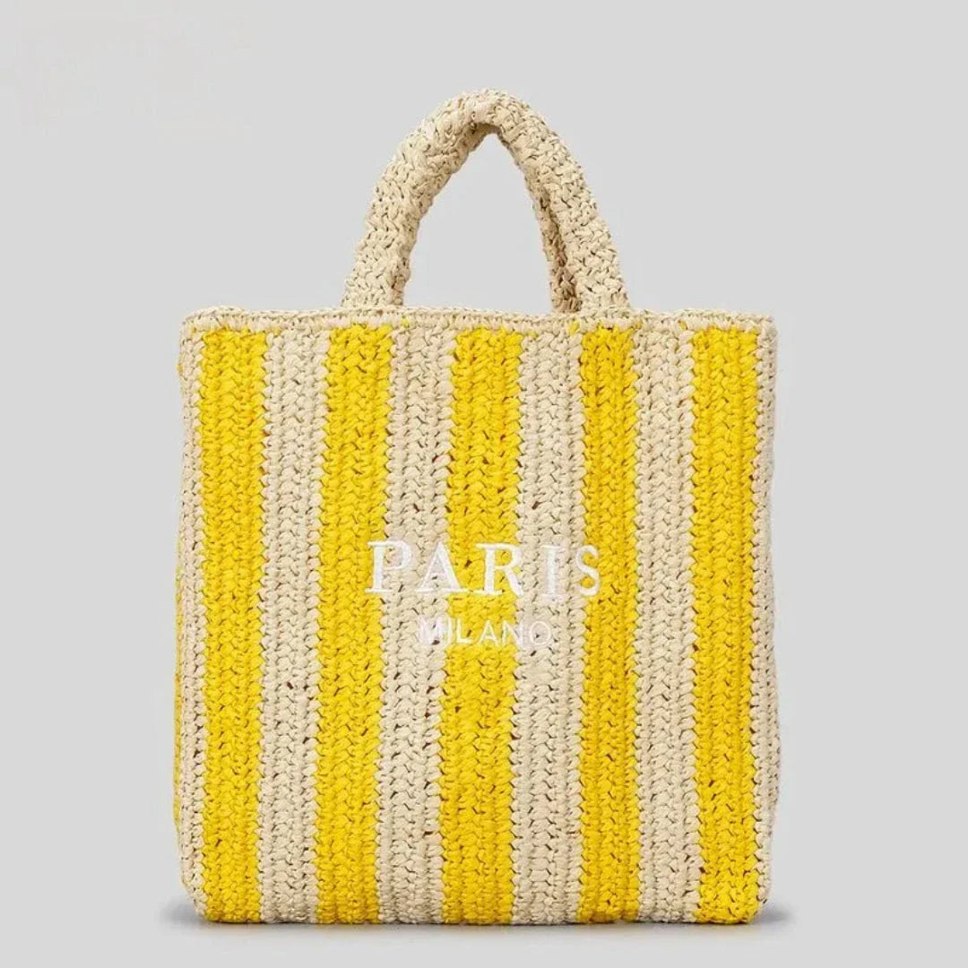Street-Wave Tressa Woven Striped Tote Bag - Handcrafted Straw Tote With Vibrant Orange Stripes For Beach And Market