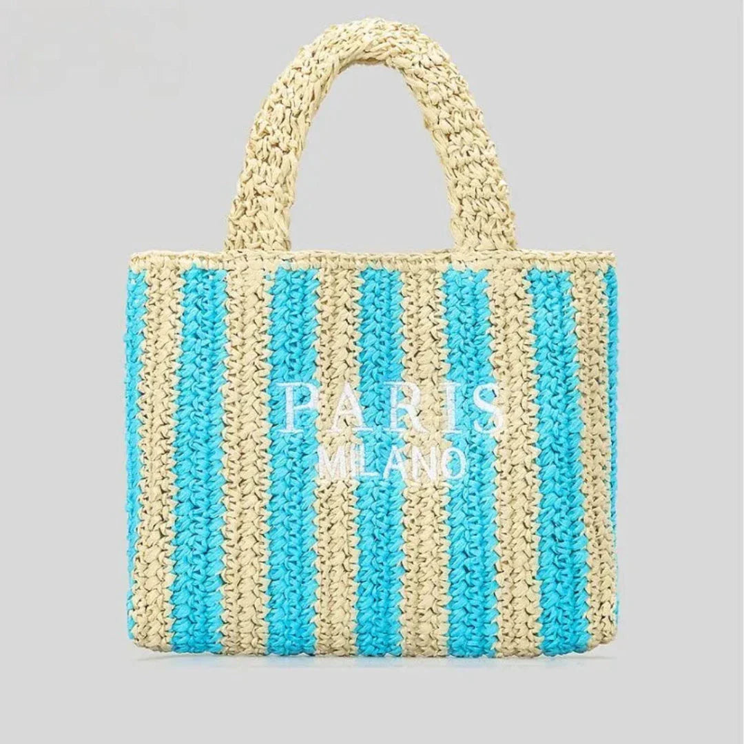 Street-Wave Tressa Woven Striped Tote Bag - Handcrafted Straw Tote With Vibrant Orange Stripes For Beach And Market