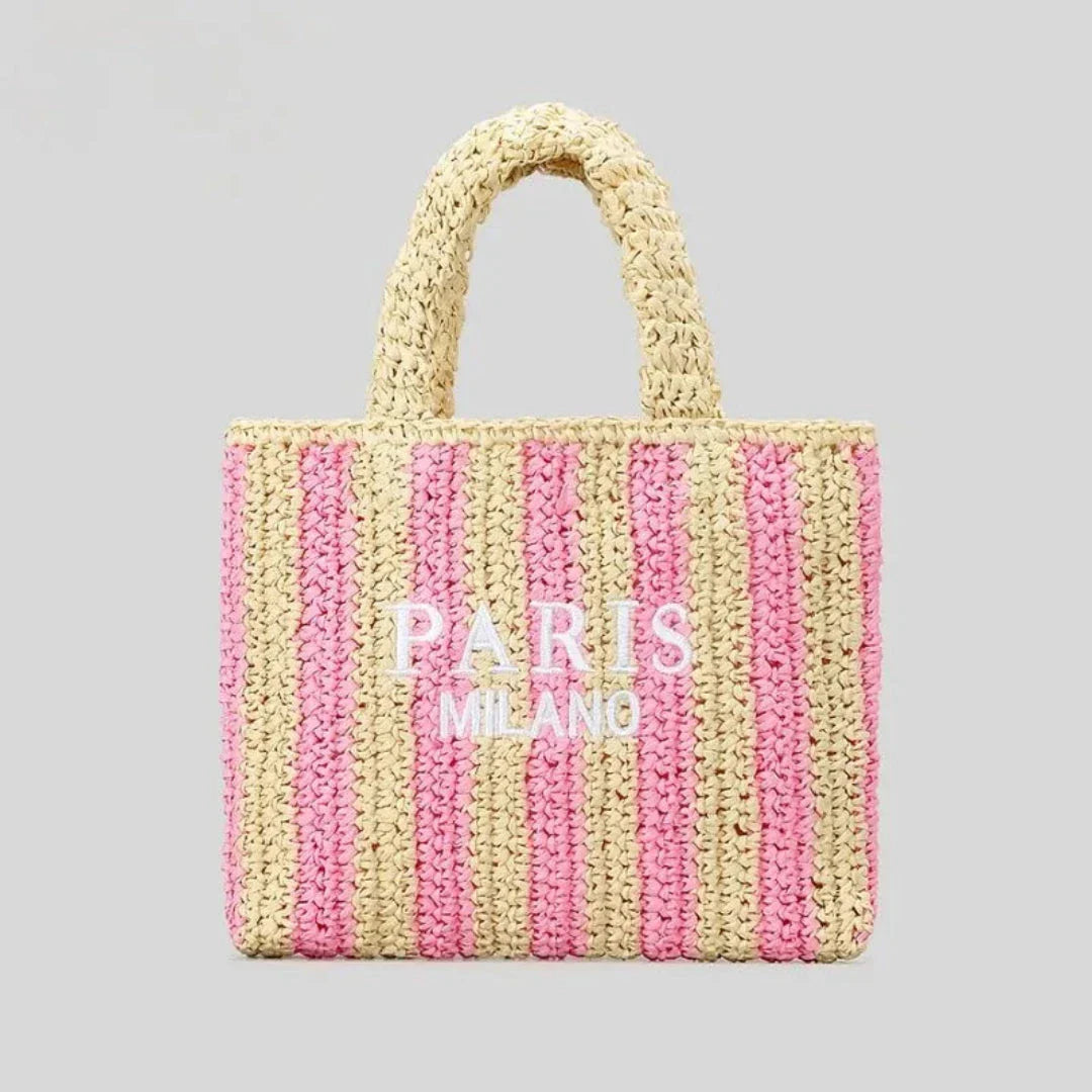 Street-Wave Tressa Woven Striped Tote Bag - Handcrafted Straw Tote With Vibrant Orange Stripes For Beach And Market