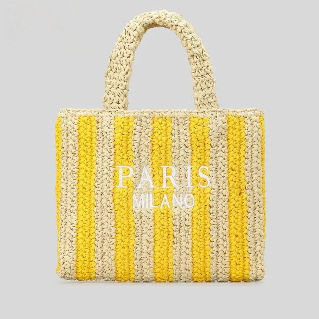 Street-Wave Tressa Woven Striped Tote Bag - Handcrafted Straw Tote With Vibrant Orange Stripes For Beach And Market