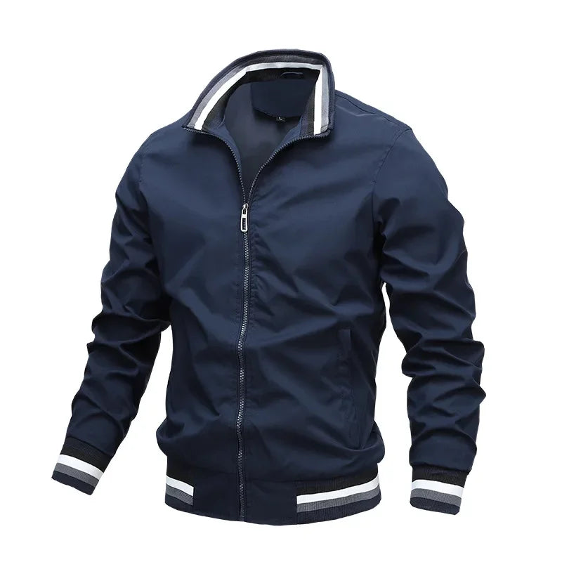 Street-Wave Bomber Jacket For Men Olive Green Zipper Front Striped Cuffs Timeless Style