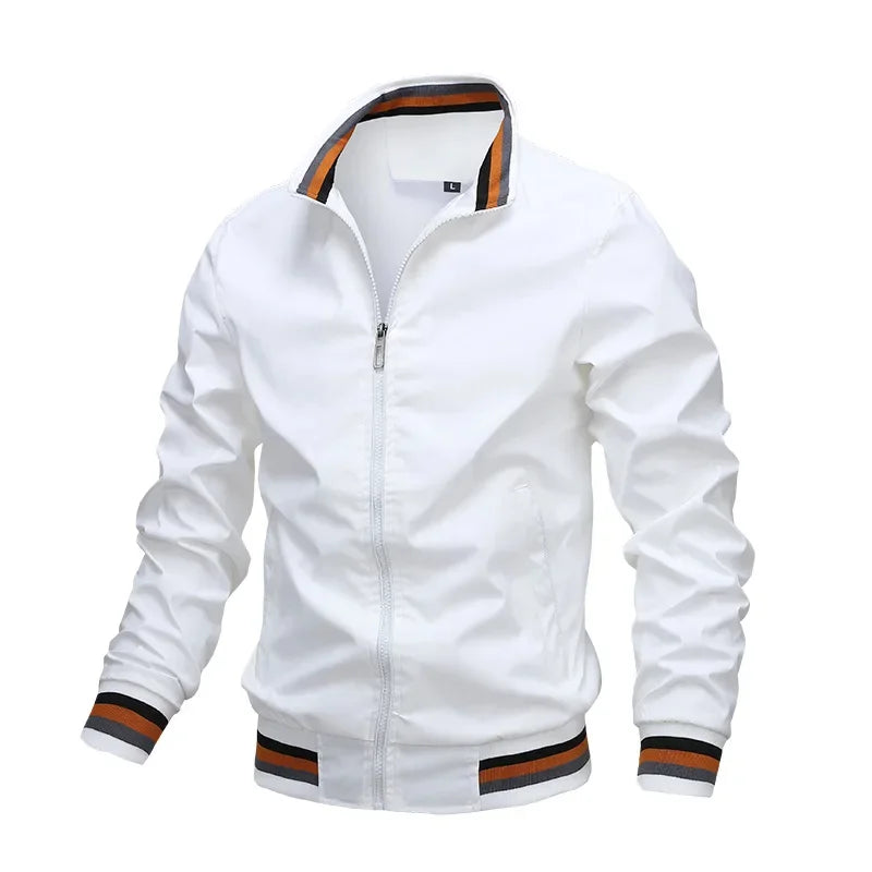 Street-Wave Bomber Jacket For Men Olive Green Zipper Front Striped Cuffs Timeless Style