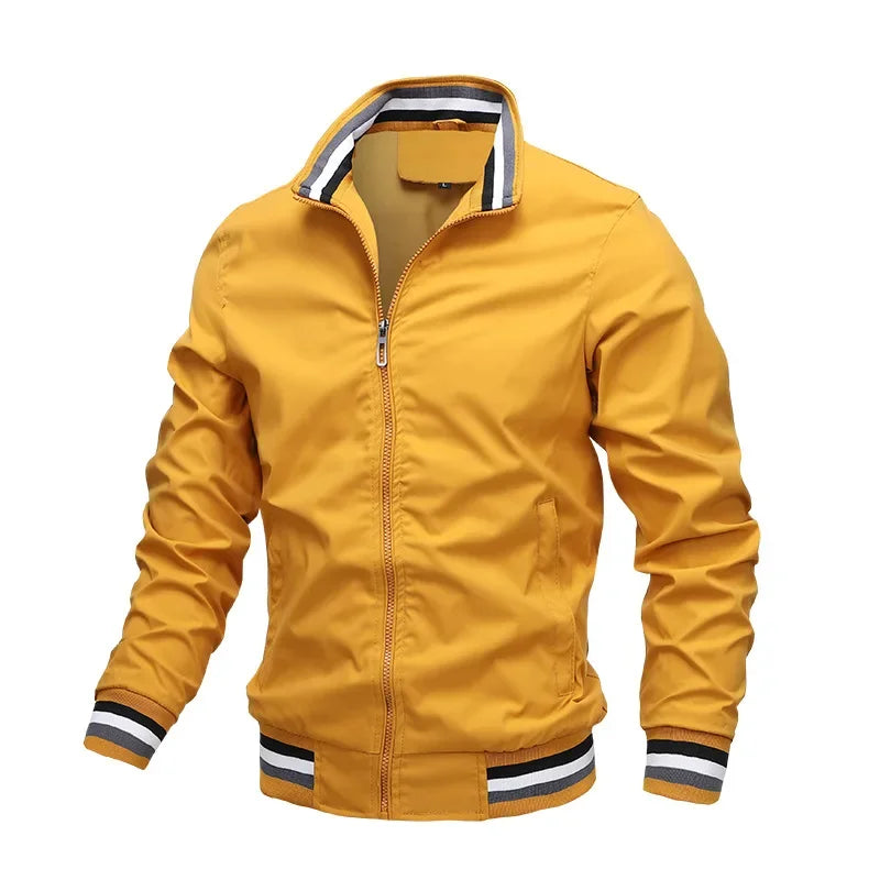 Street-Wave Bomber Jacket For Men Olive Green Zipper Front Striped Cuffs Timeless Style