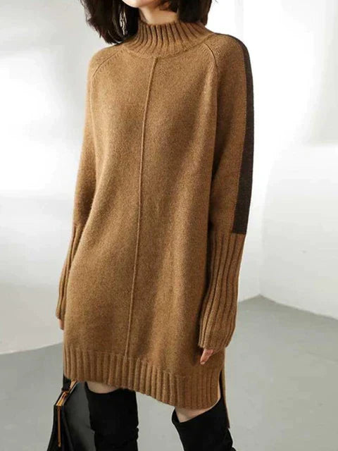 Street-Wave Mid Length Knit Sweater With Turtleneck For Women Cozy Oversized Pullover