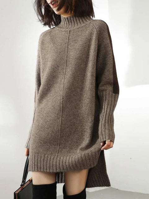 Street-Wave Mid Length Knit Sweater With Turtleneck For Women Cozy Oversized Pullover