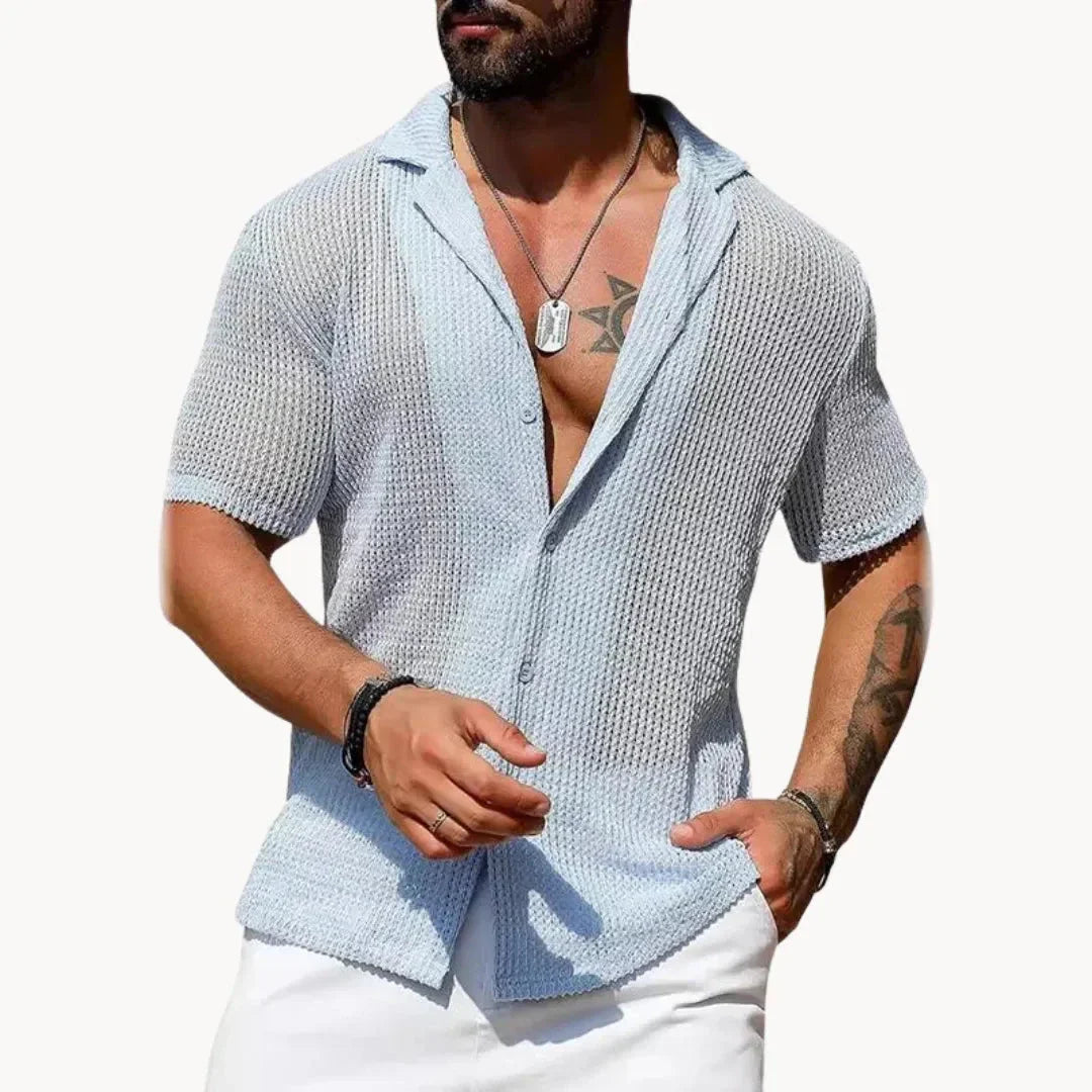 Street-Wave Turin Hollow Knit Button Down Summer Shirt Mesh Style Breathable Open Or Buttoned Beach Streetwear