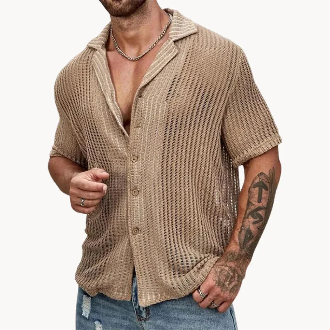Street-Wave Turin Hollow Knit Button Down Summer Shirt Mesh Style Breathable Open Or Buttoned Beach Streetwear