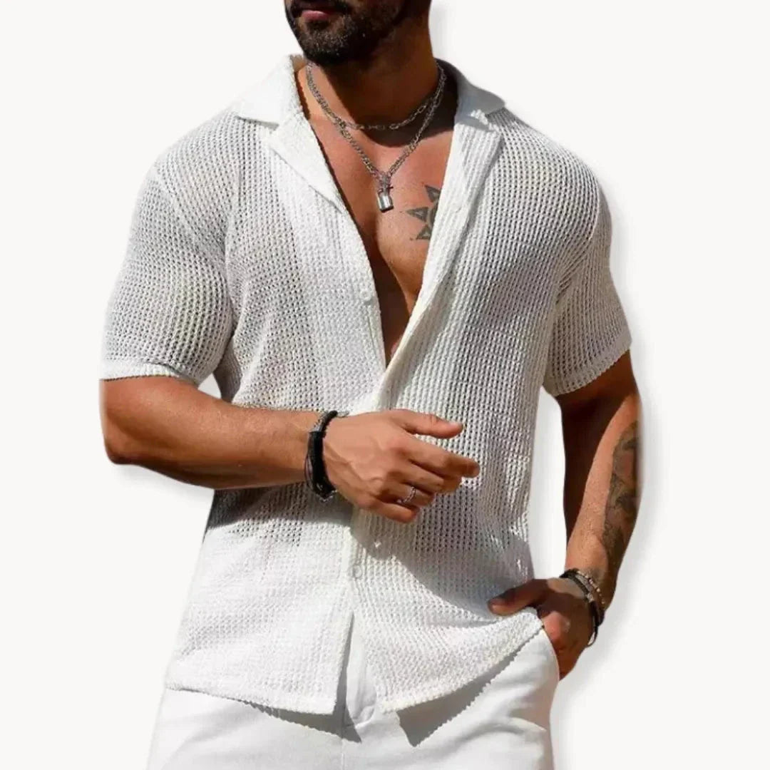 Street-Wave Turin Hollow Knit Button Down Summer Shirt Mesh Style Breathable Open Or Buttoned Beach Streetwear