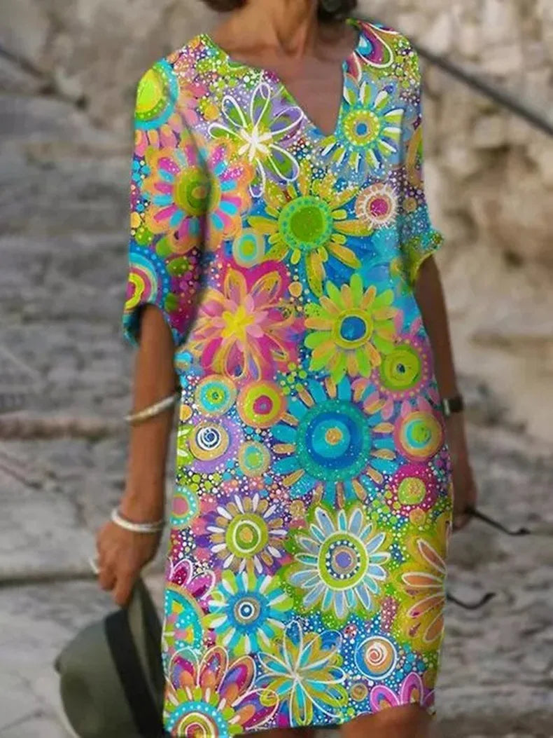 Street Wave Women V Neck Floral Midi Dress Breezy Summer Ready Airy Comfort for Everyday Style