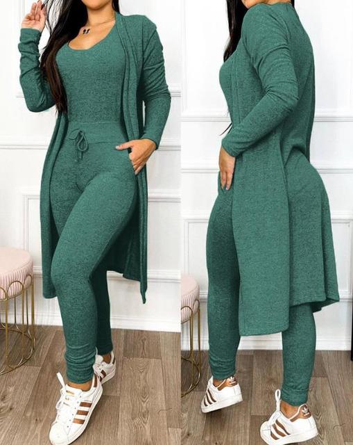 Street-wave Skinny Jumpsuit and Cardigan Set for Women Chic Elegant Comfort Knit Ensemble
