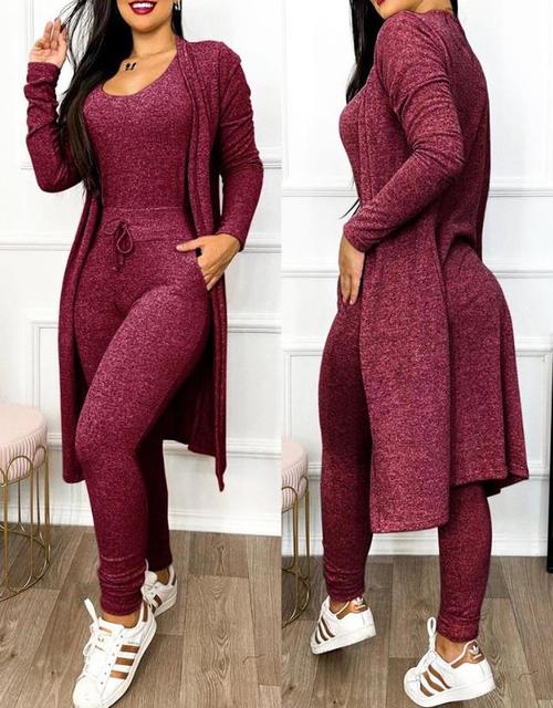 Street-wave Skinny Jumpsuit and Cardigan Set for Women Chic Elegant Comfort Knit Ensemble