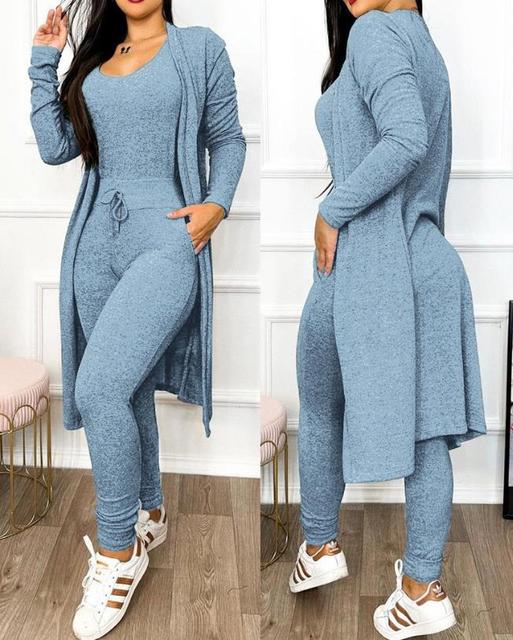 Street-wave Skinny Jumpsuit and Cardigan Set for Women Chic Elegant Comfort Knit Ensemble