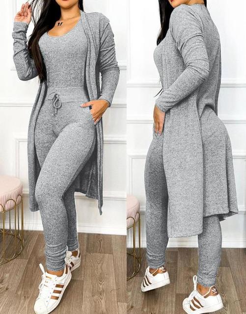Street-wave Skinny Jumpsuit and Cardigan Set for Women Chic Elegant Comfort Knit Ensemble