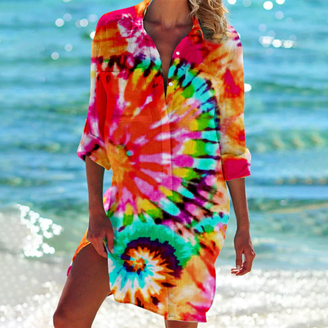 Women's Shirt Dress With Collar Lightweight Maritime Print Streetwave For Women