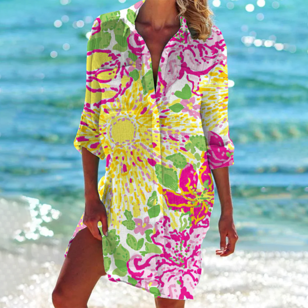 Women's Shirt Dress With Collar Lightweight Maritime Print Streetwave For Women