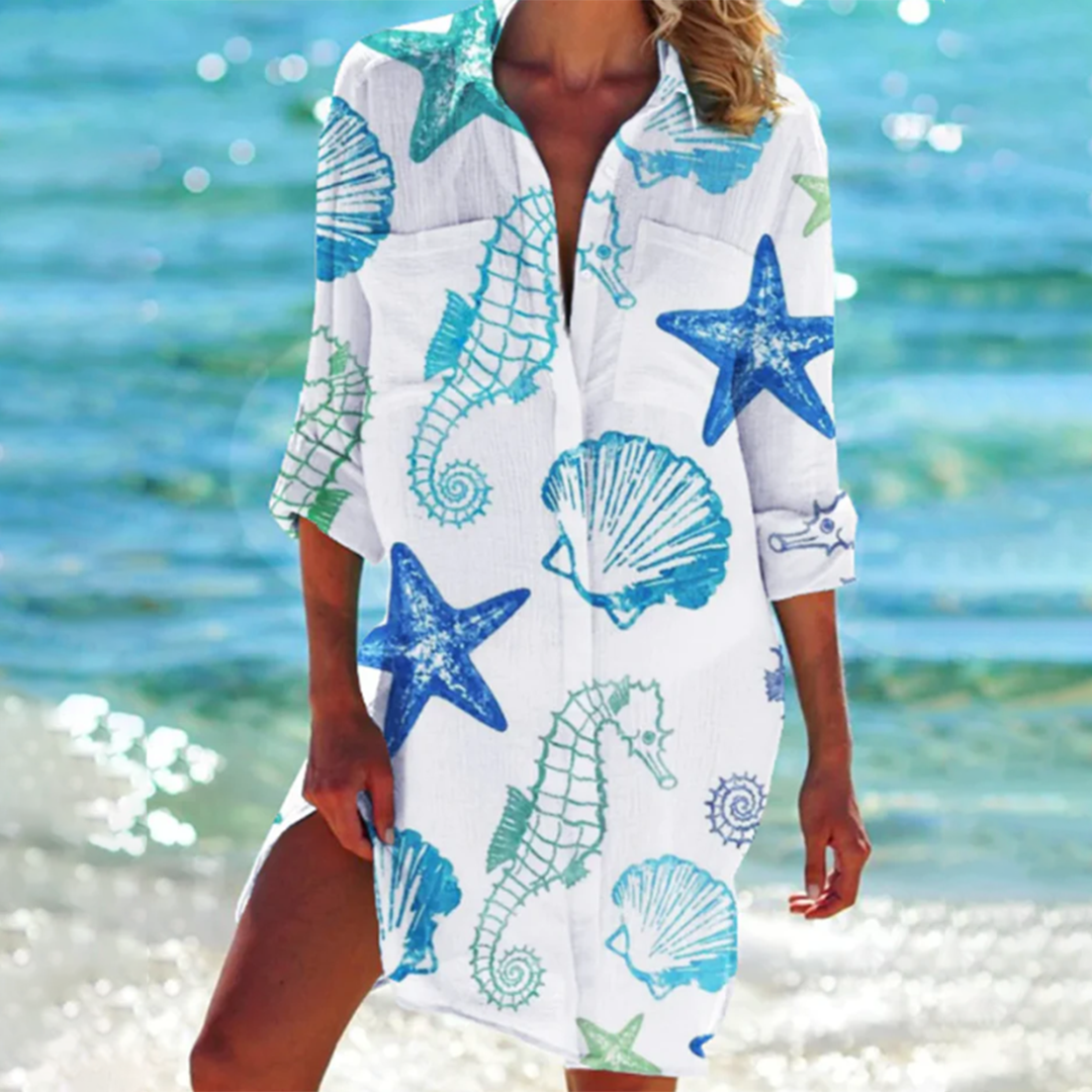 Women's Shirt Dress With Collar Lightweight Maritime Print Streetwave For Women