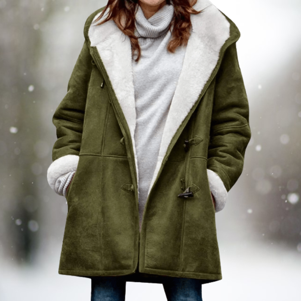 Street-Wave Fleece Shearling Jacket for Women Warm Cozy Mid Length Coat Luxurious Suede Look