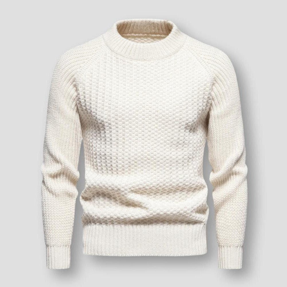 Street-Wave Men's Waffle Knit Sweater With Globe Pattern For Travelers Elegant Travel Ready Warmth