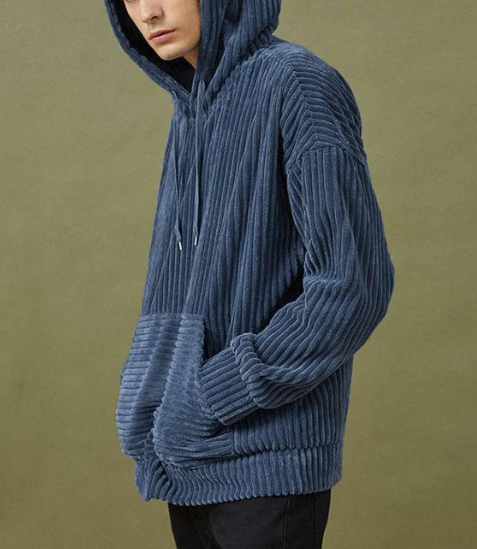 Street Wave Corduroy Hoodie Unisex Cozy Everyday Wear With Kangaroo Pocket And Adjustable Hood