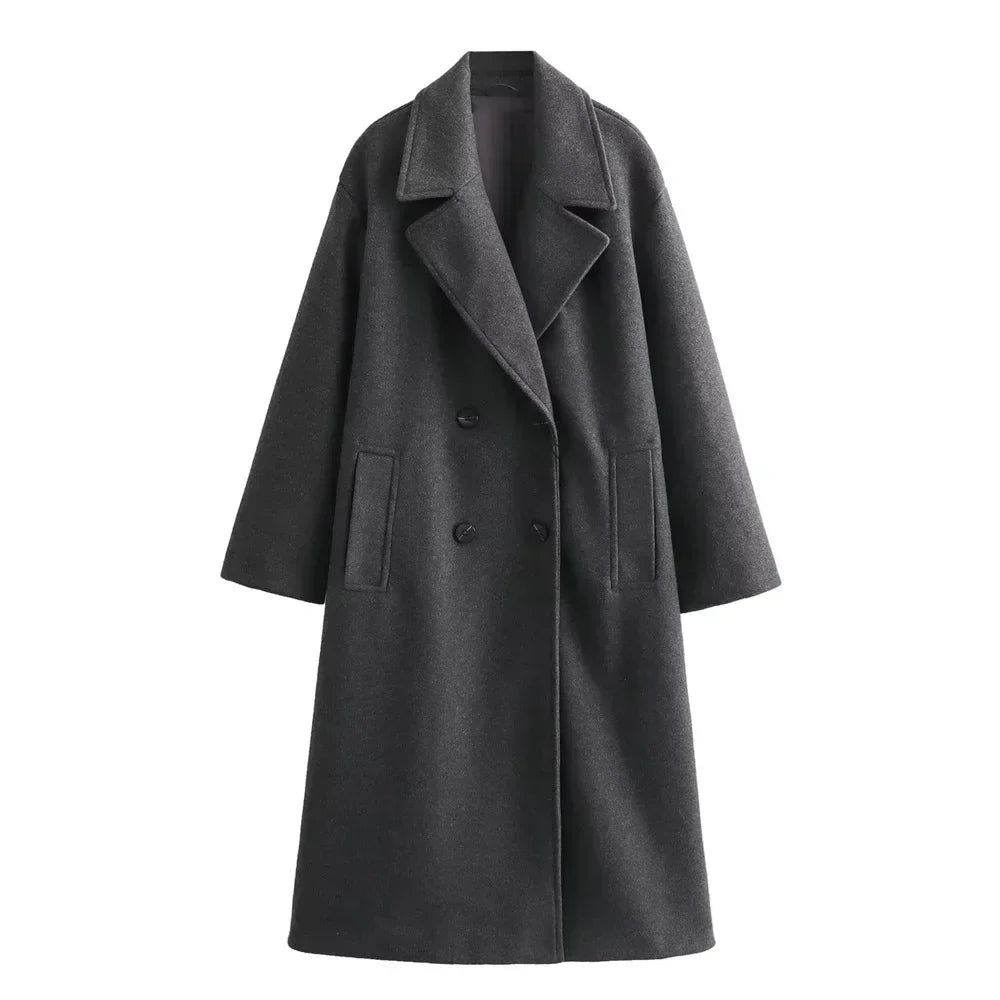 Street-wave Women's Long Wool Coat - Double-Breasted Elegance, Warm Winter Outerwear