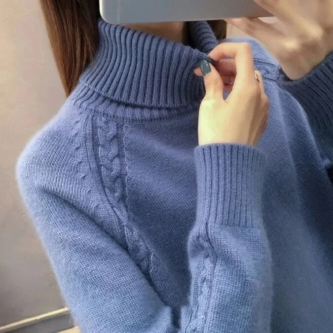 Street Wave Classic Wool Blend Turtleneck Sweater For Women Warm Cozy Timeless Style