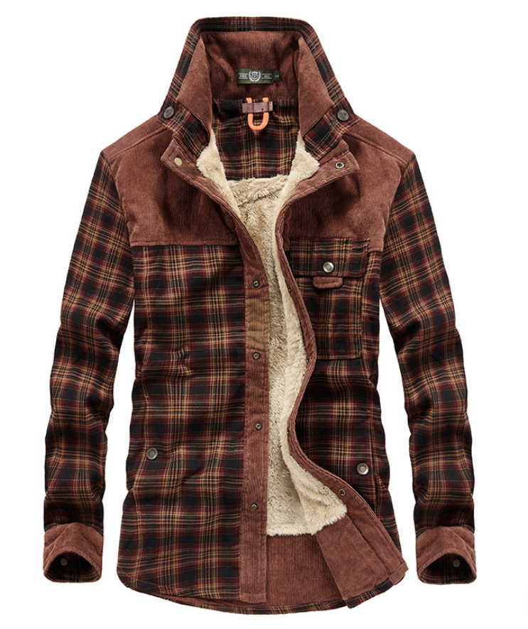 Street-wave Men's Flannel Winter Jacket With Stand Collar - Cozy Warmth, Modern Cold-Weather Coat