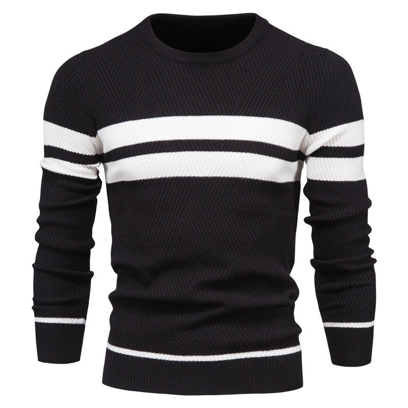 Street-Wave Men's Striped Crewneck Knit Sweater With Soft Comfort Timeless Classic For Style-Conscious Men