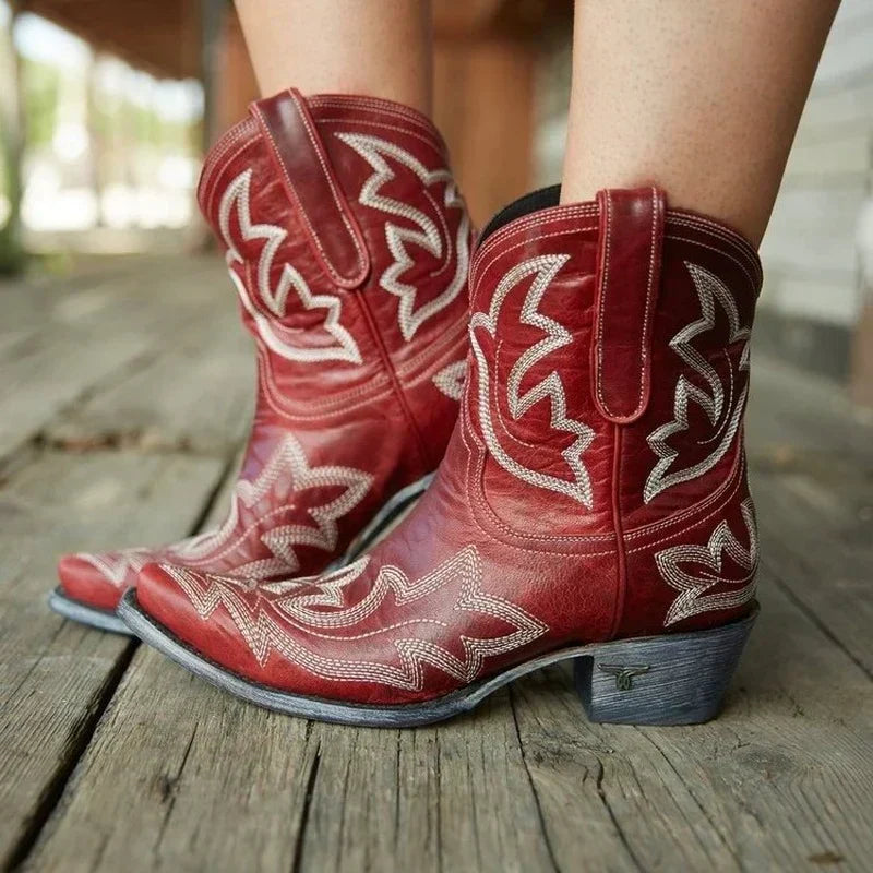 Street-Wave Leather Cowboy Boots Laurice - Embroidered Western Chic Ultra Comfortable For Women
