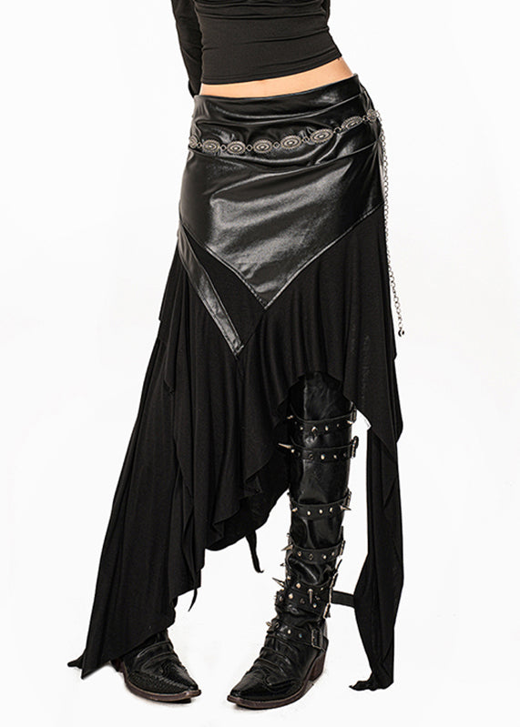 Jupe longue taille haute en PU patchwork noir unique pour l'été - Street-Wave