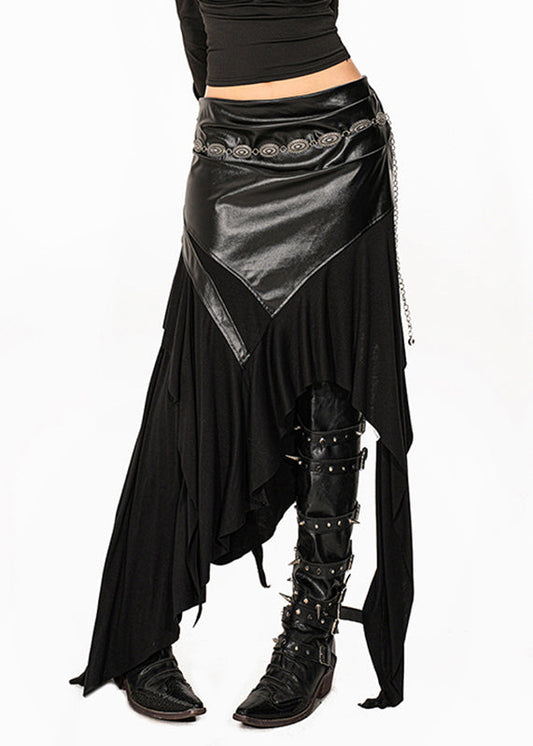 Jupe longue taille haute en PU patchwork noir unique pour l'été - Street-Wave