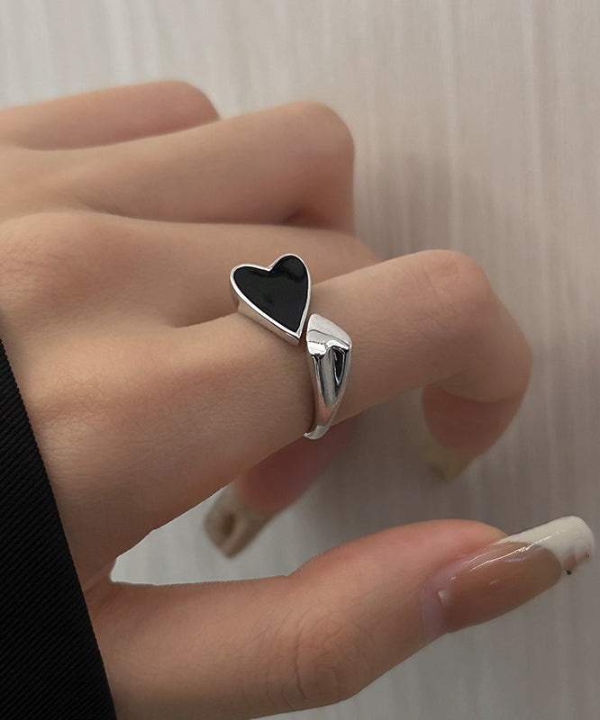 Bagues ouvertes uniques en argent sterling noir avec inscription Love - Street-Wave