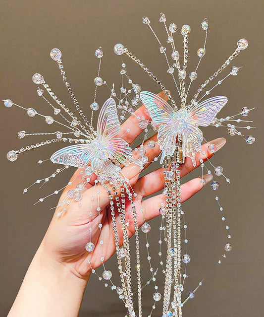 Épingle à cheveux unique en acrylique champagne avec pompon et papillon pour fille - Street-Wave