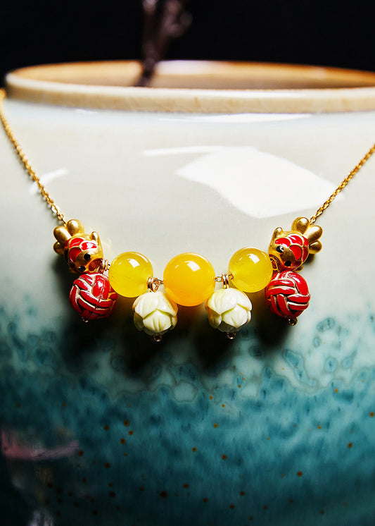 Collier pendentif en cire d'abeille de poisson mignon de perle de lotus unique - Street-Wave