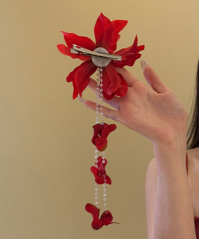Épingle à cheveux unique en forme de pompon avec perles de rocaille florales rouges - Street-Wave