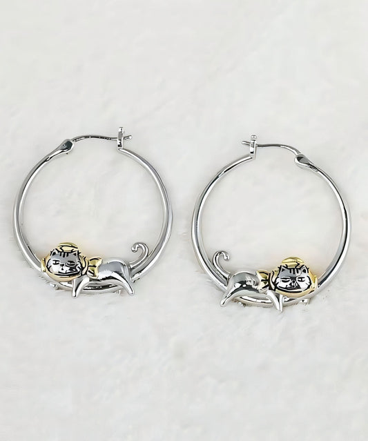 Boucles d'oreilles créoles uniques en soie et cuivre avec petits chats - Street-Wave