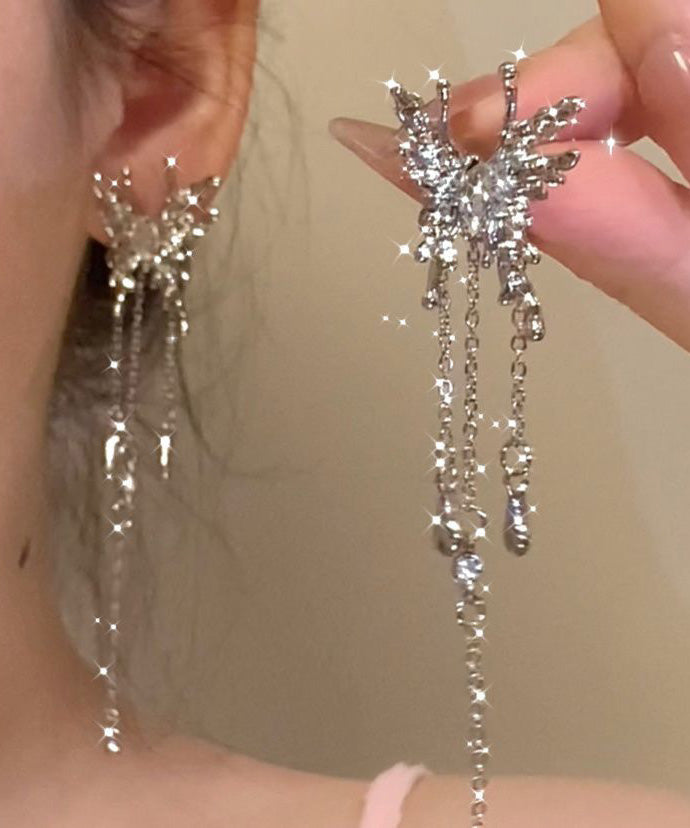 Boucles d'oreilles pendantes uniques en alliage de métal et soie avec pampilles papillon et zircon - Street-Wave