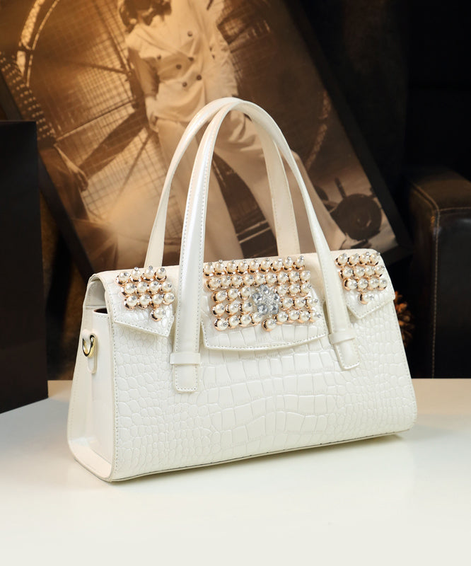 Sac fourre-tout unique en similicuir blanc à motif alligator et zircon - Street-Wave
